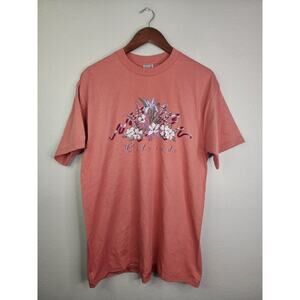 Vintage Colorado Flower Shirt Floral Graphic Peach Pink Tee VTG 90s Large